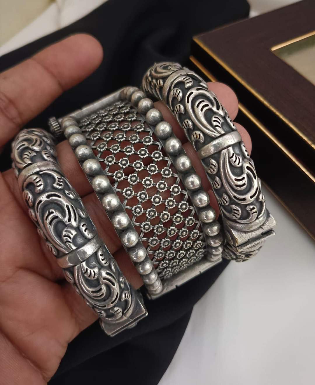 oxidized set of 3 openable bangle set for women