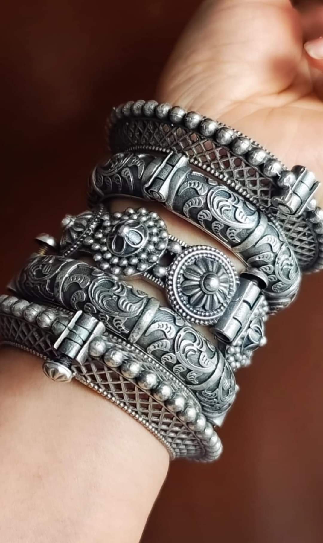 oxidized Silver replica openable bangles set of 5 pieces for women