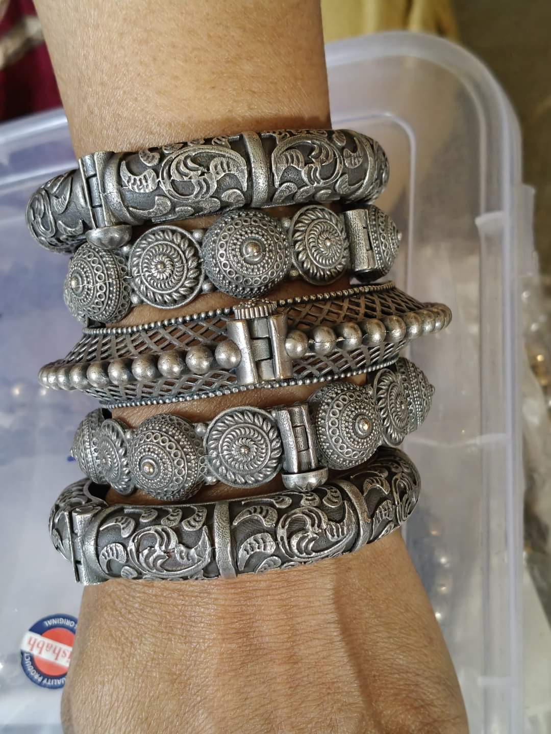 oxidized Silver color openable bangles set of 5 pieces for women