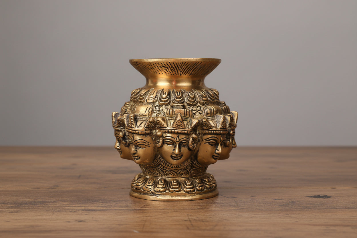 Brass Astha Lakshmi Kalash – Sacred Pot of Prosperity, Auspicious Puja Décor & Spiritual Gift”