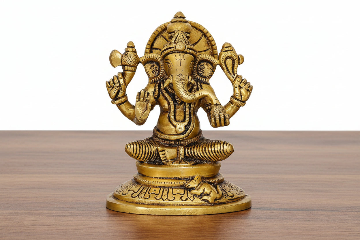Brass Ganesh Idol – Lord Ganesha Statue for Home Temple, Auspicious Décor & Spiritual Gift