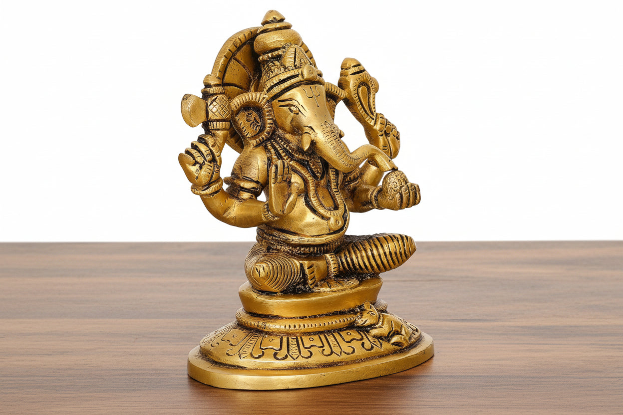 Brass Ganesh Idol – Lord Ganesha Statue for Home Temple, Auspicious Décor & Spiritual Gift