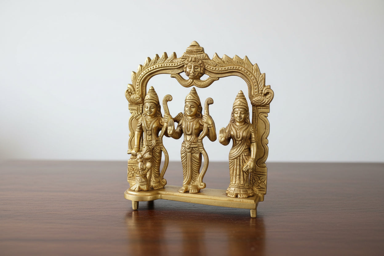 Brass Ram Darbar Idol – Lord Ram, Sita, Lakshman & Hanuman – Divine Blessings, Protection & Spiritual Decor