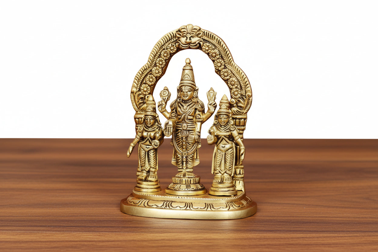 Brass Murugan Family Idol with Valli & Deivanai – Divine Protection, Victory & Spiritual Decor