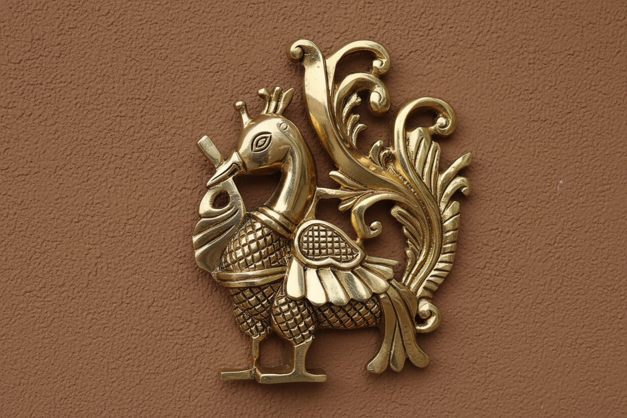 Handcrafted Brass peacock Wall Hanging – Symbol of Prosperity, Grace & Traditional Decor