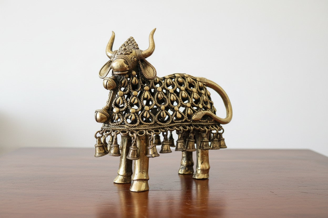 Handcrafted Brass Nandi standing Statue – Traditional Home Décor & Spiritual Blessings
