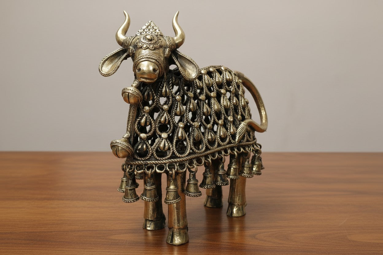 Handcrafted Brass Nandi standing Statue – Traditional Home Décor & Spiritual Blessings