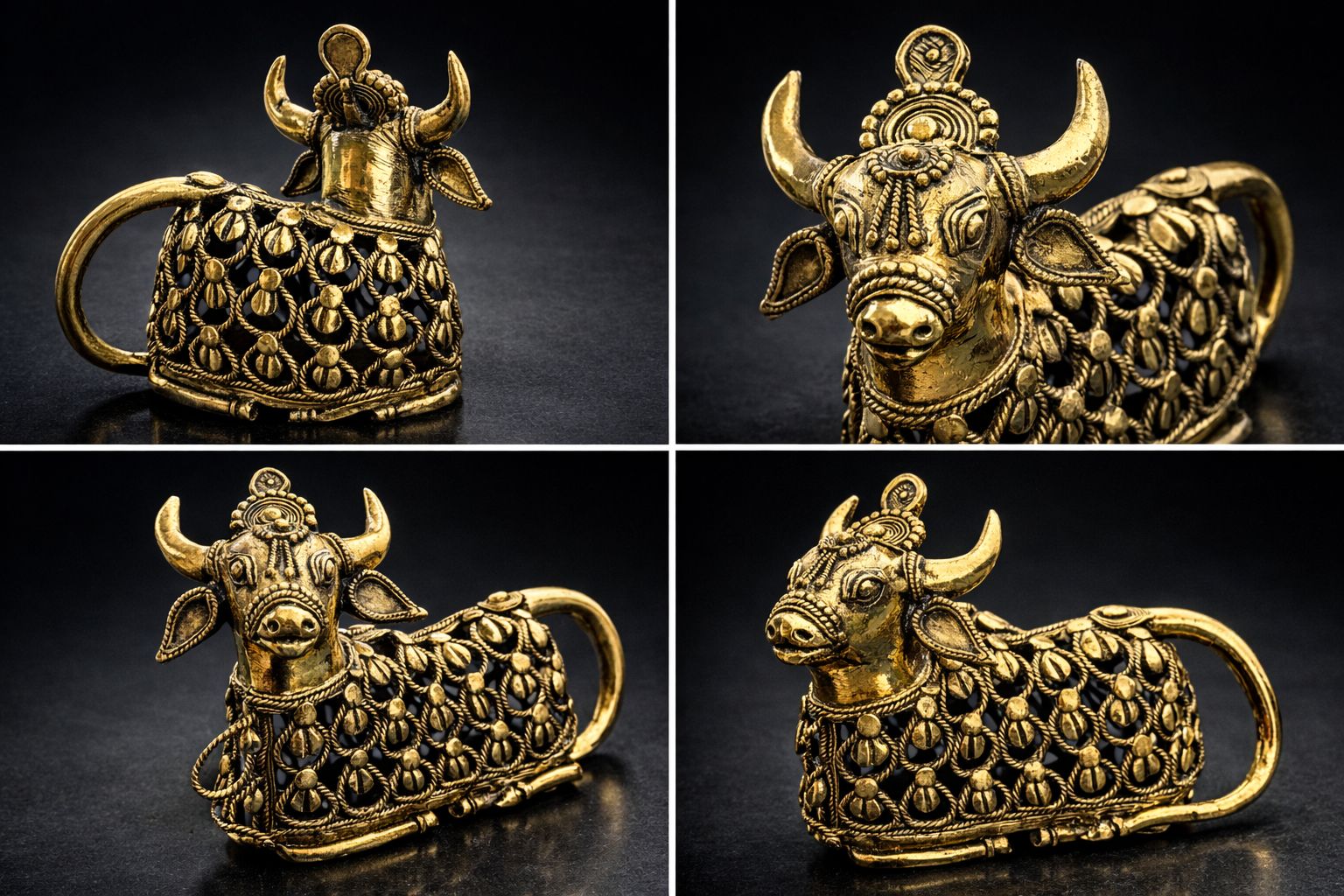 Handcrafted Brass Hollow Jali Nandi Sitting Statue  – Traditional Home Décor & Spiritual Blessings
