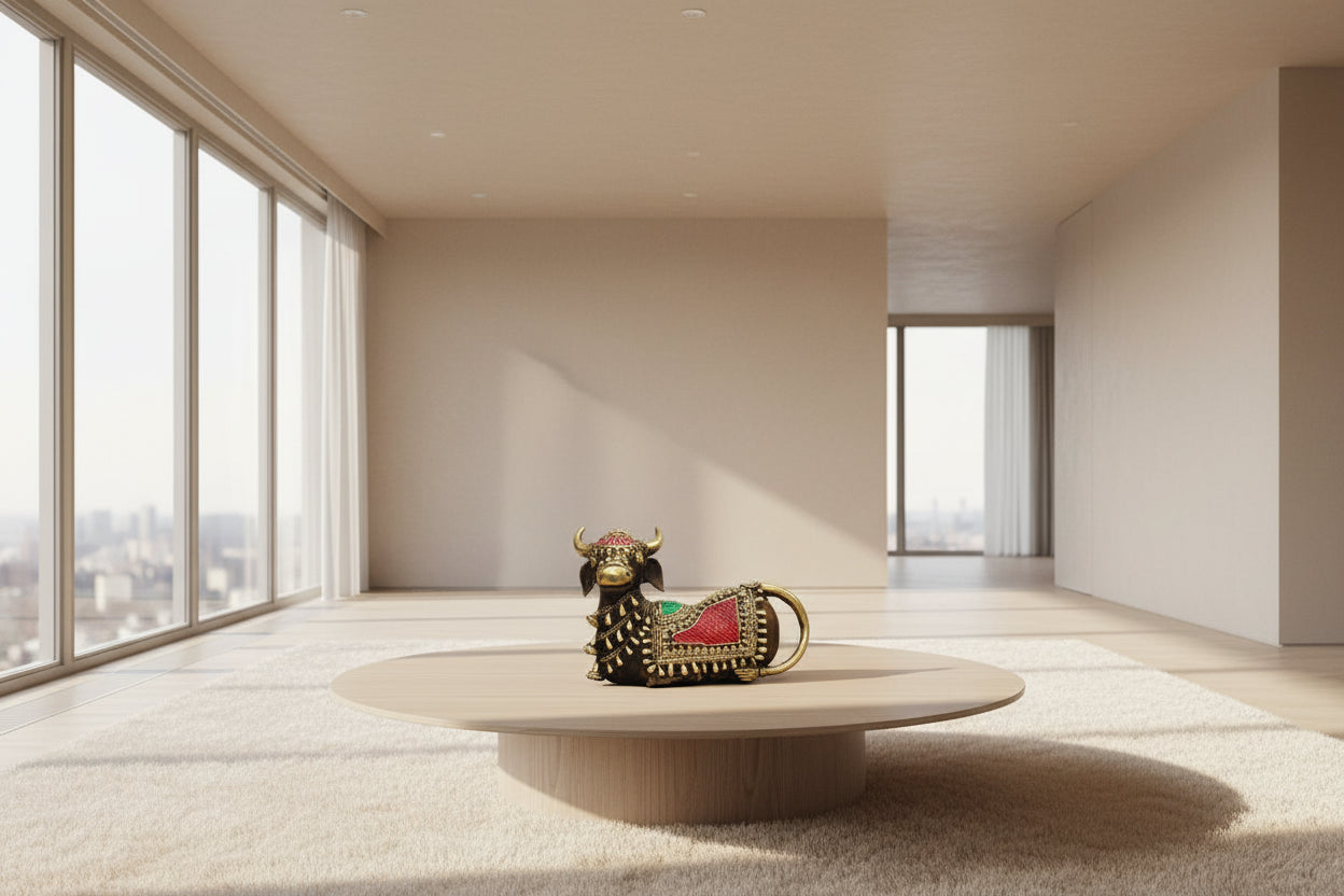 Handcrafted Brass Nandi Sitting Statue  – Traditional Home Décor & Spiritual Blessings