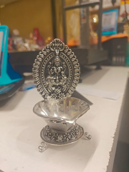 German Silver Lakshmi Diya Fully Carved for Housewarming Pooja/ Temple/Wedding, medium, 010224a