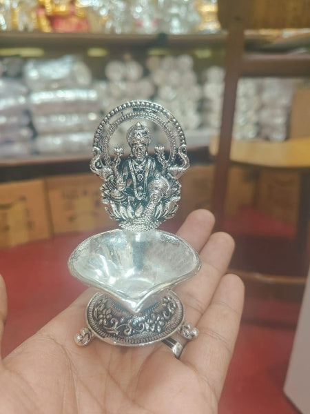 German Silver Fully Carved 3""-4"" Size Lakshmi Diya Set of 2 Pieces