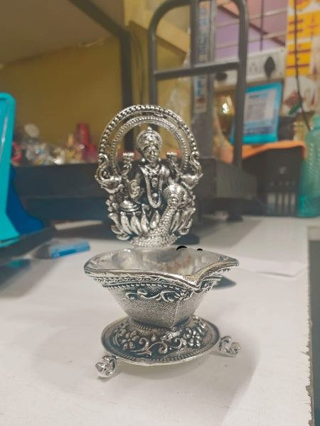 German Silver Fully Carved 3""-4"" Size Lakshmi Diya Set of 2 Pieces