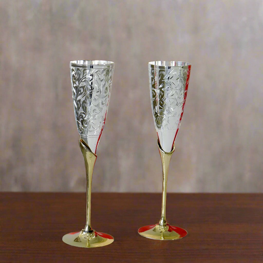 brass etched work set of 2 glasses in a gift box for gifting