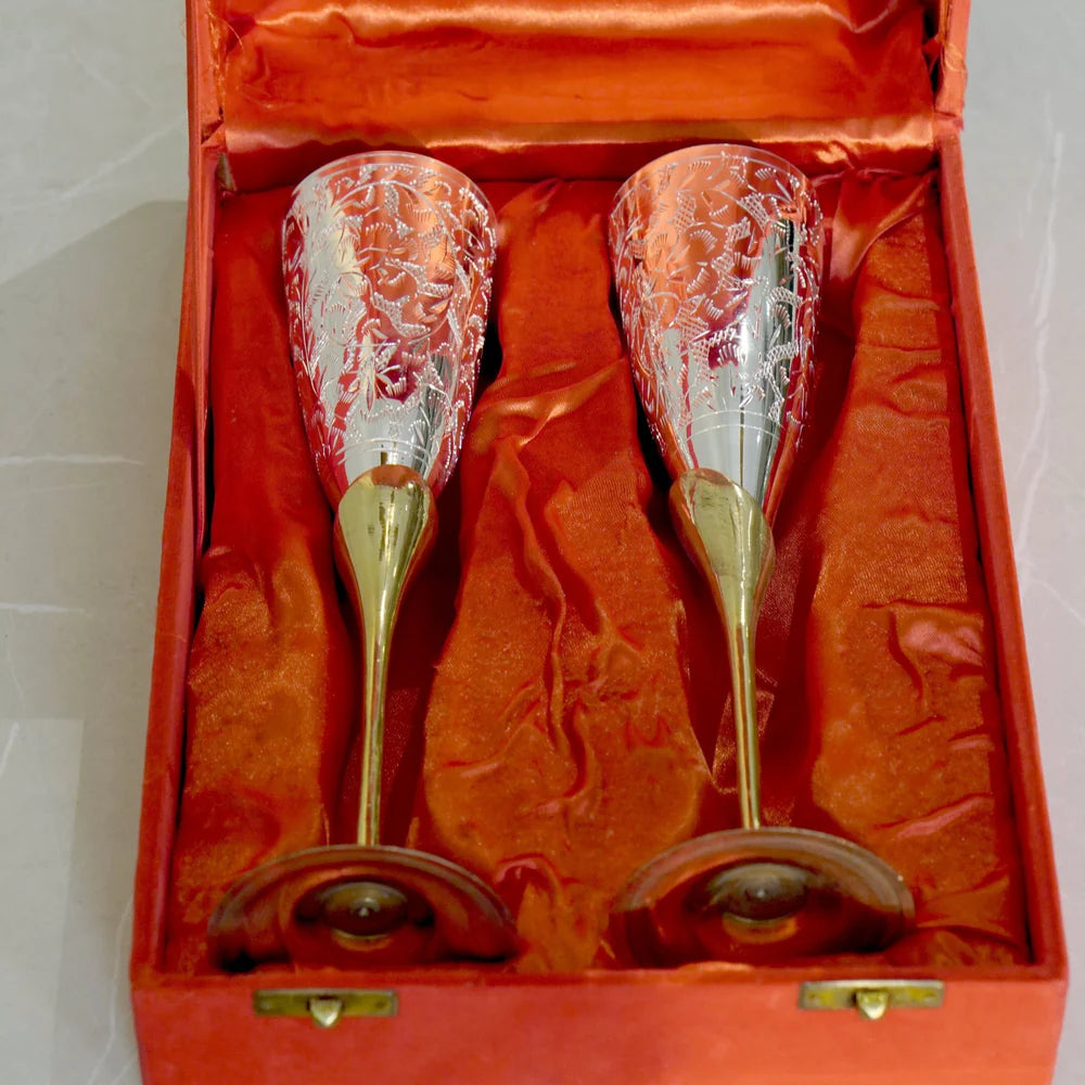 brass etched work set of 2 glasses in a gift box for gifting