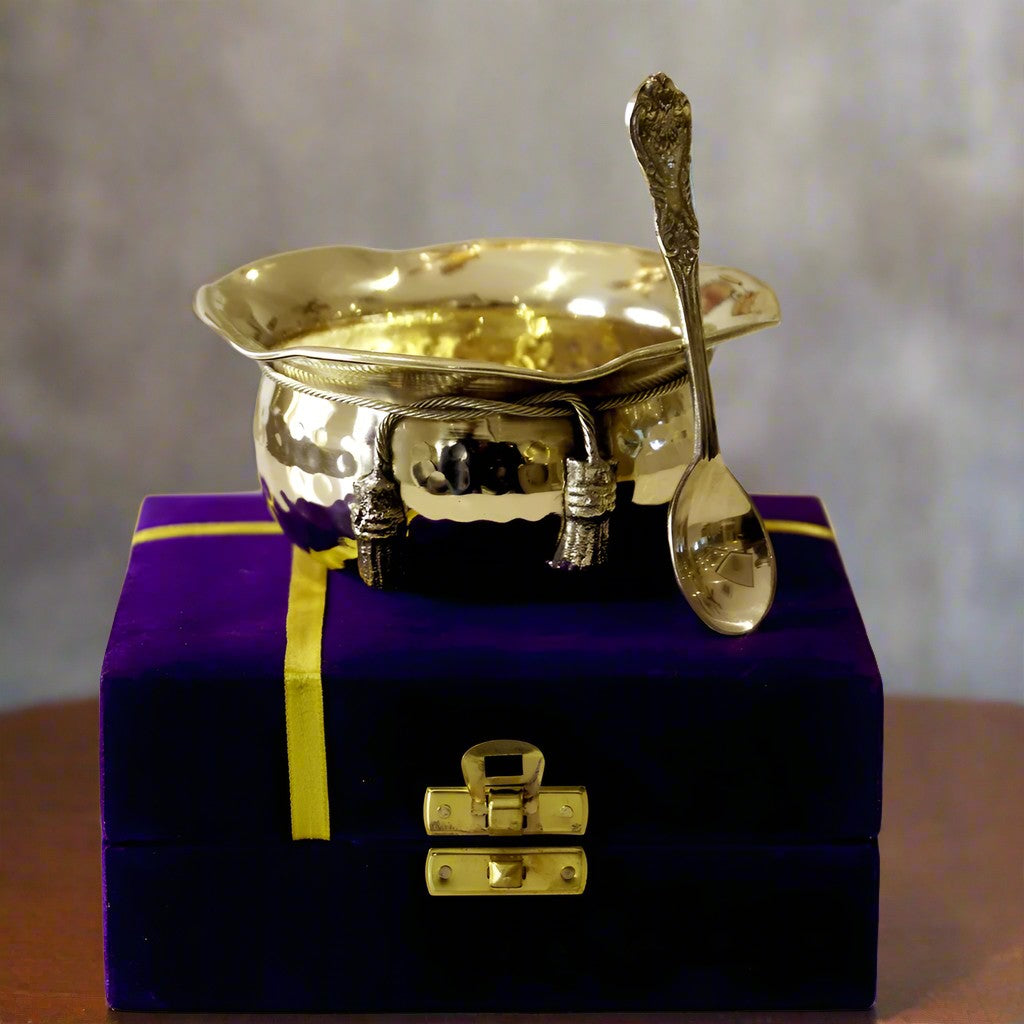 brass tie bowl with velvet box fir fruits/ snacks/ gift item, 3.5"