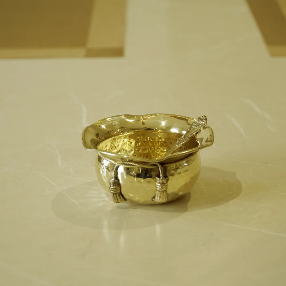 brass tie bowl with velvet box fir fruits/ snacks/ gift item, 3.5"