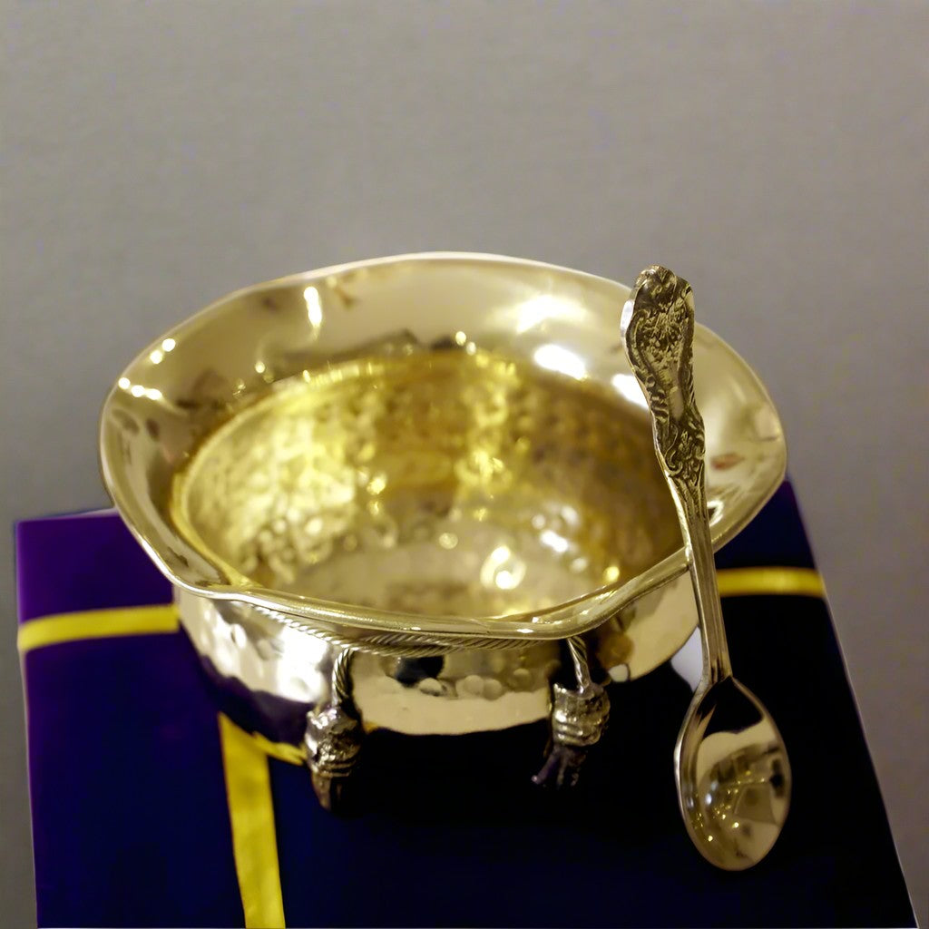 brass tie bowl with velvet box fir fruits/ snacks/ gift item, 4.5"