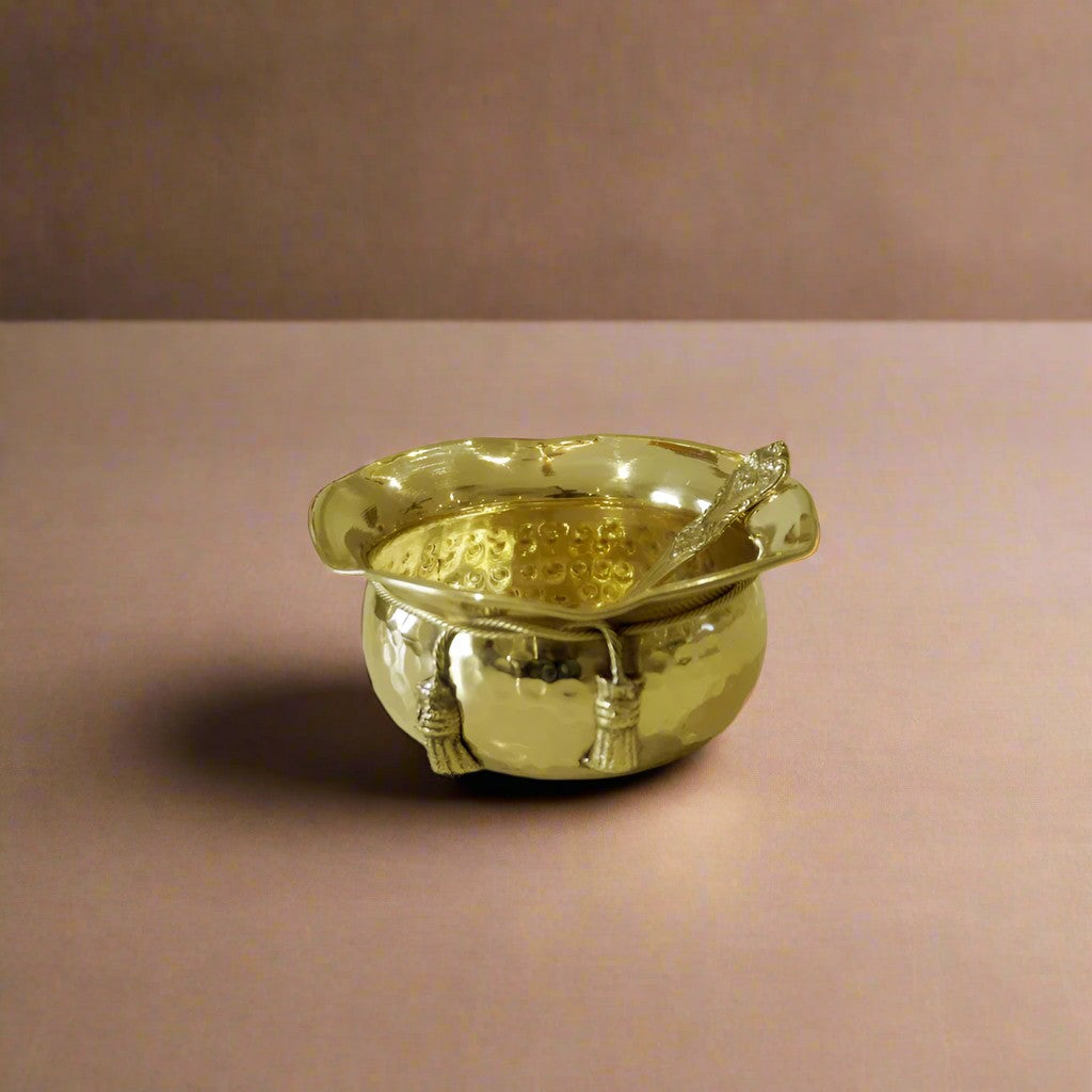 brass tie bowl with velvet box fir fruits/ snacks/ gift item, 4.5"