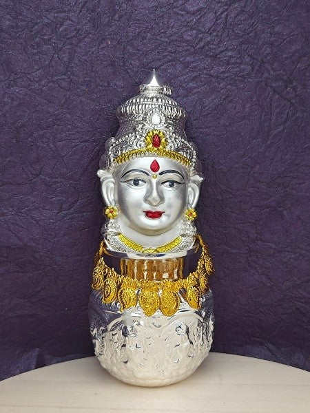 german silver lakshmi face with ashtalakshmi kalash and mala for varalakshmi pooja/ diwali