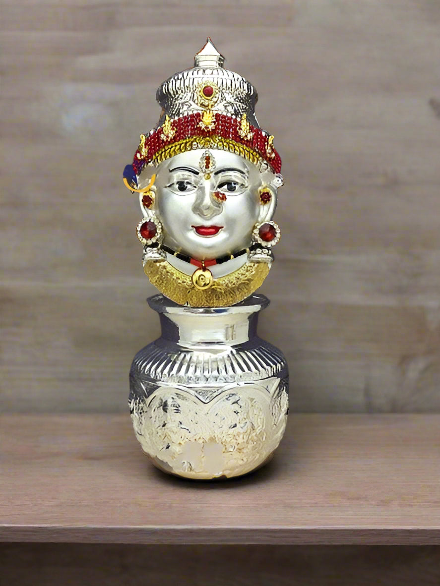 german silver lakshmi face with ashtalakshmi kalash and 5 flowers
