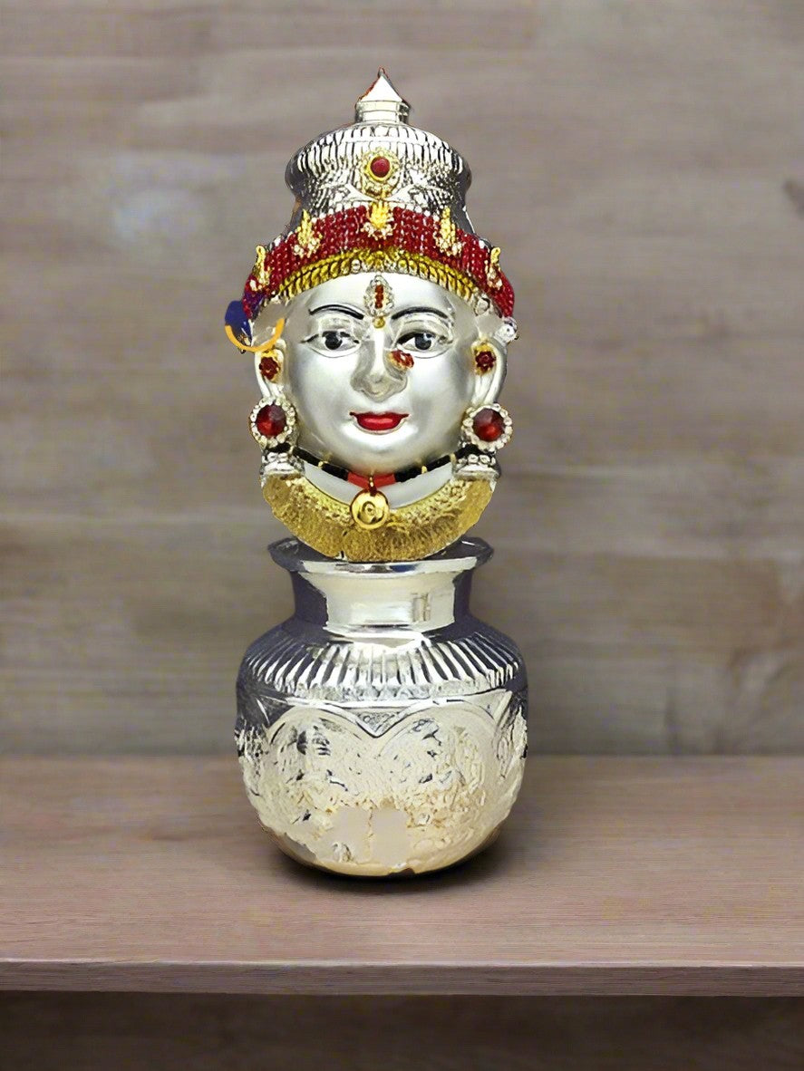 german silver lakshmi face with ashtalakshmi kalash and 5 flowers