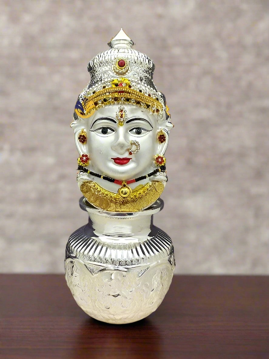 german silver lakshmi face with ashtalakshmi kalash for varalakshmi pooja/ diwali