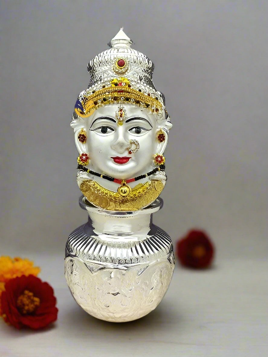 german silver lakshmi face with ashtalakshmi kalash for varalakshmi pooja/ diwali
