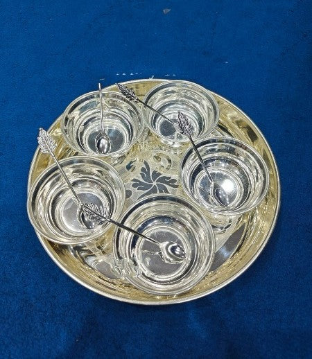 german silver plate with bowls and spoon set for sweets/ snacks/ pooja