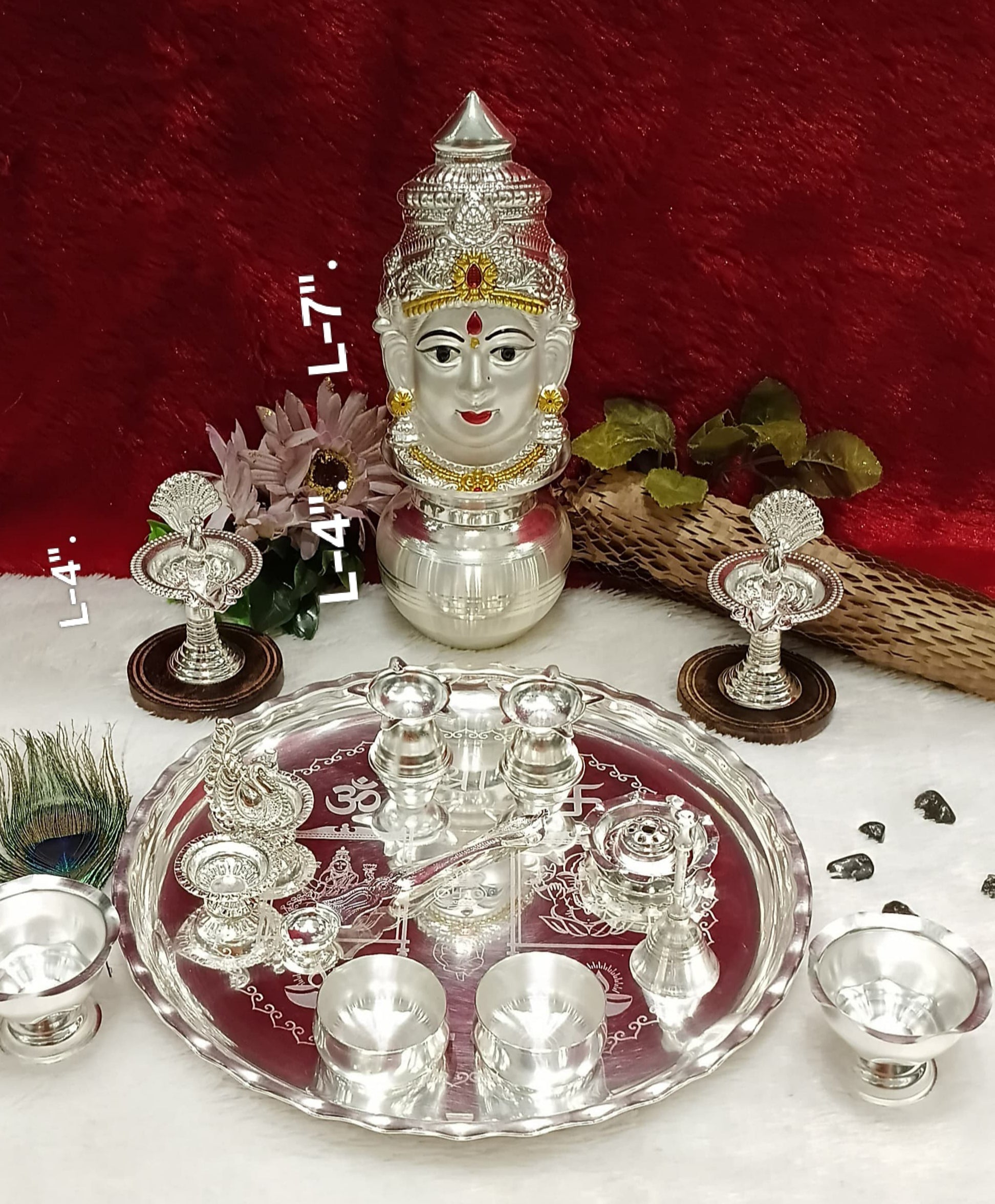 silver plated pooja thali set of 15 pieces for housewarming/ varalakshmi pooja set