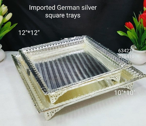 german silver set of 2 designer trays for serving/ gift item/ home décor/ pooja