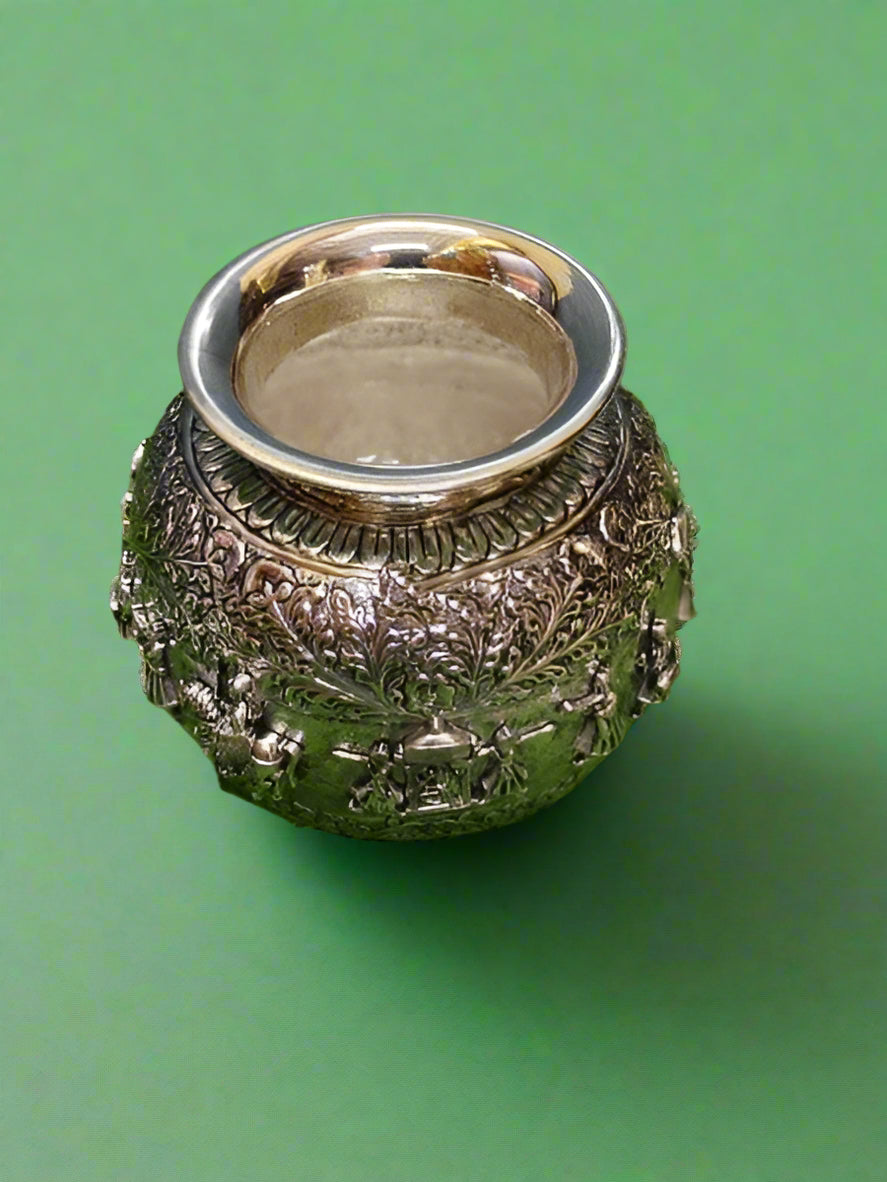 silver plated barat design kalash, 10" housewarming pooja / diwali/ gift item