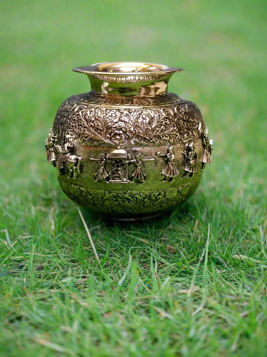 silver plated barat design kalash, 10" housewarming pooja / diwali/ gift item