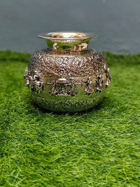 silver plated barat design kalash, 10" housewarming pooja / diwali/ gift item