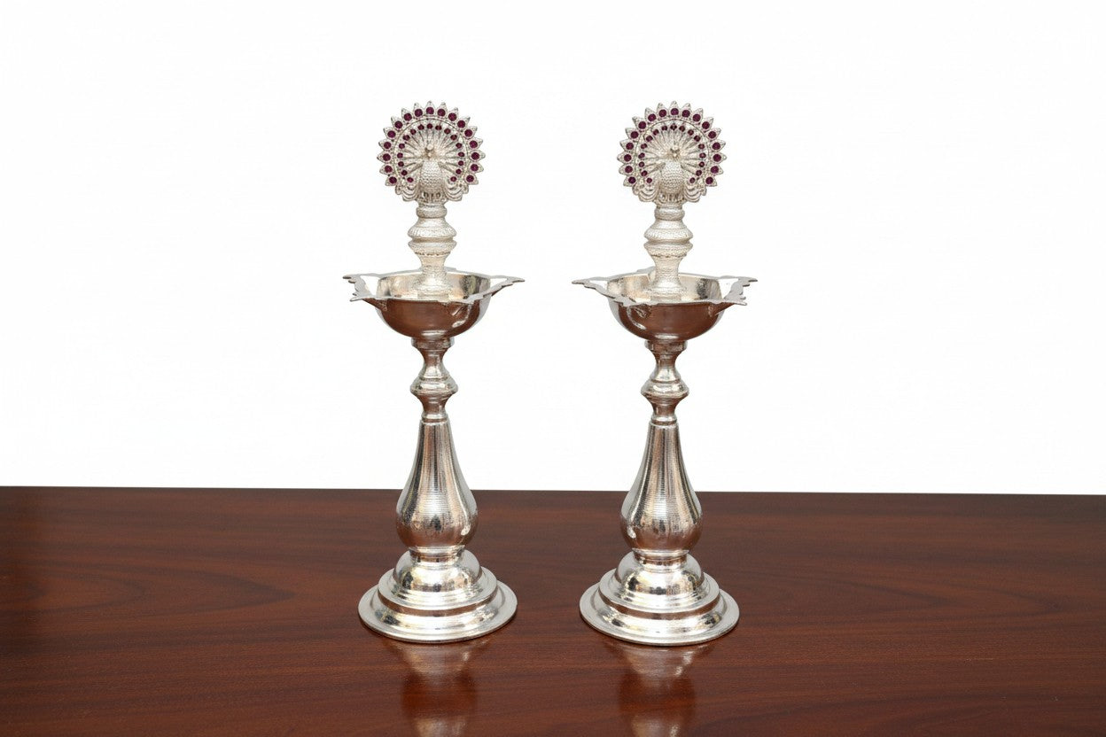German Silver Dancing Peacock Diya – Perfect for Housewarming Pooja & Diwali Décor