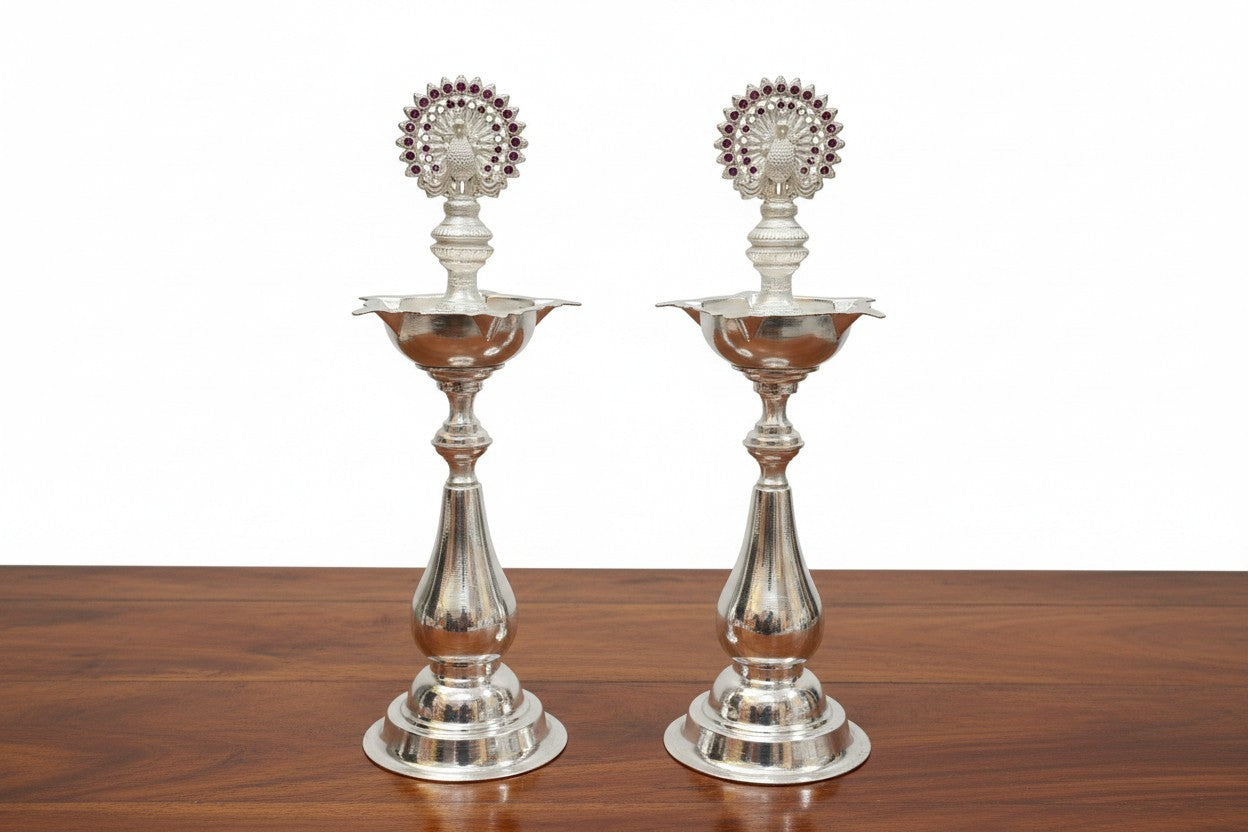 German Silver Dancing Peacock Diya – Perfect for Housewarming Pooja & Diwali Décor