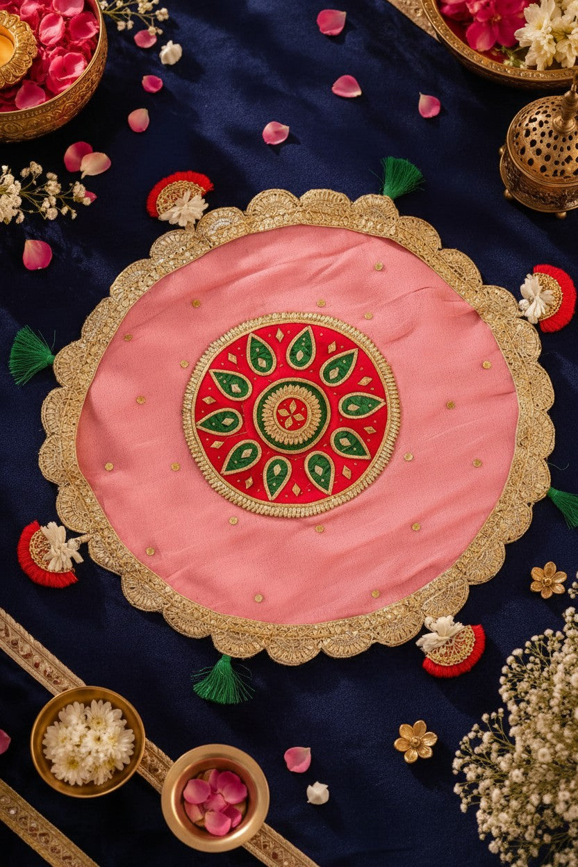 Gota Work Thal Covers – Elegant Karwa Chauth & Gift Item, color : pink