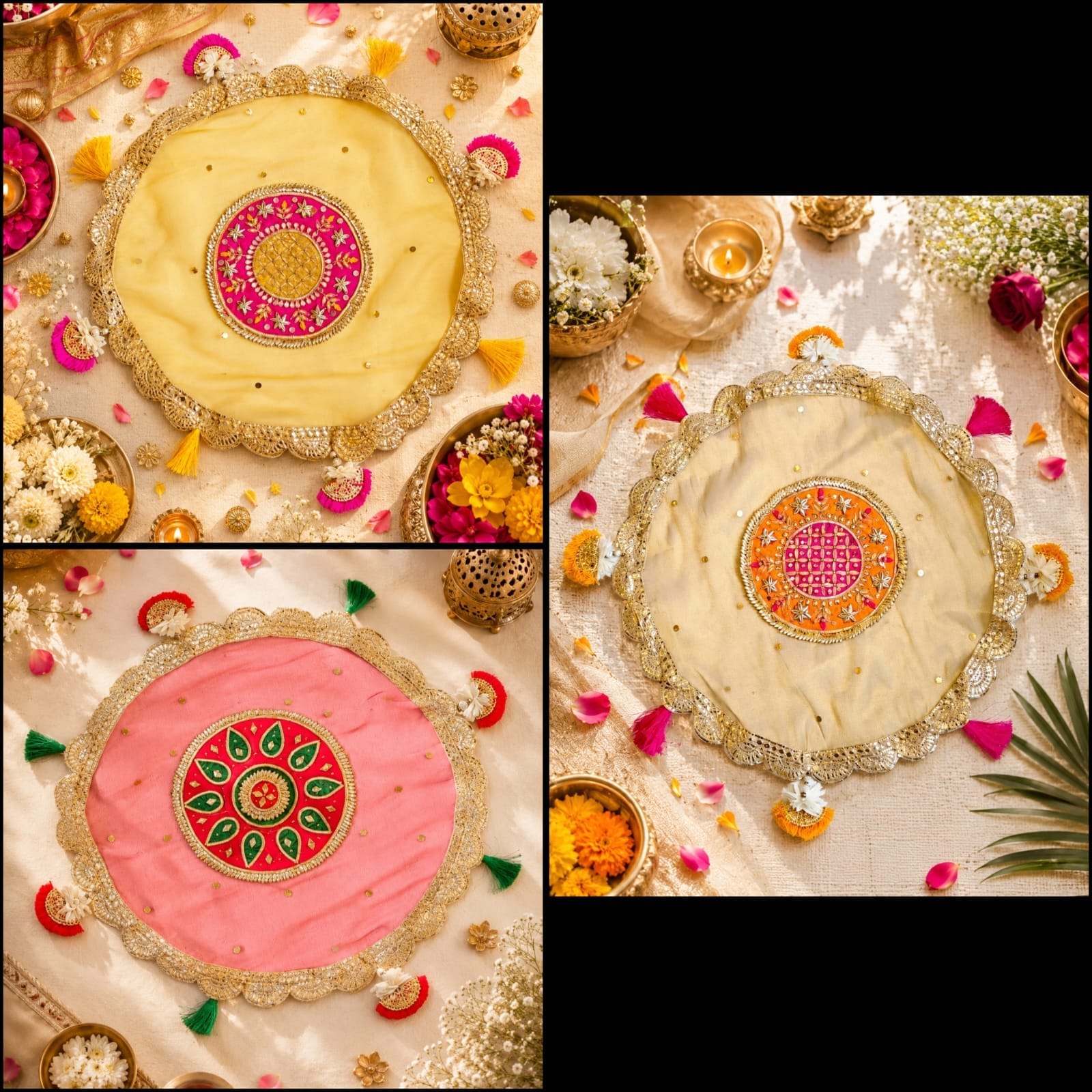 Gota Work Thal Covers – Elegant Karwa Chauth & Gift Item, color : pink