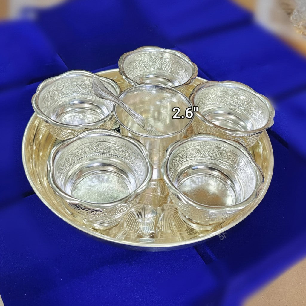 German Silver Pooja Thali Set – 7 Pieces for Diwali & Navratri Rituals