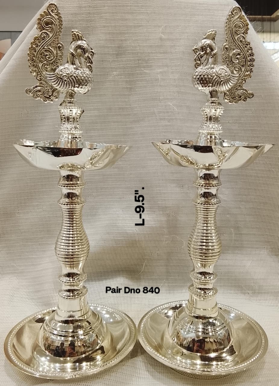 Silver Plated German Silver Peacock Diya – Diwali, Housewarming & Navratri Pooja