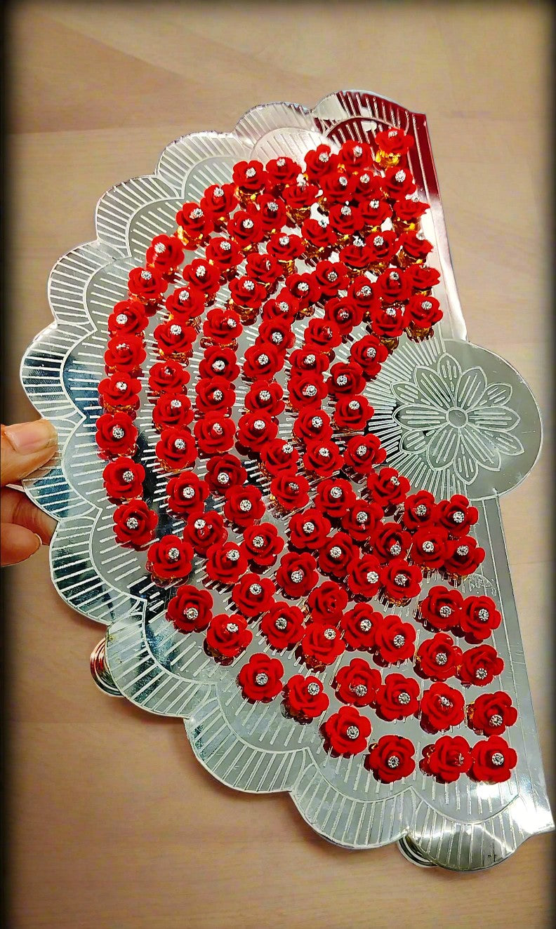 German silver 108 red rose flower detachable stand with Laxmi idol