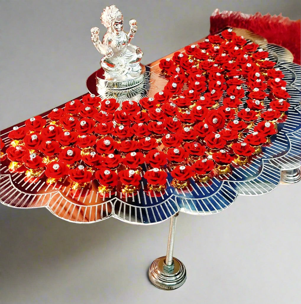 German silver 108 red rose flower detachable stand with Laxmi idol