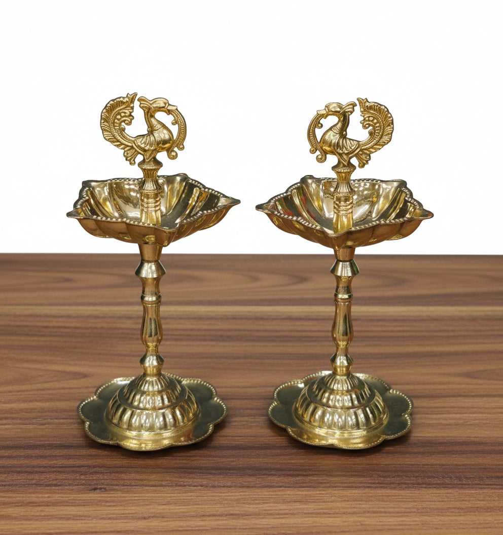 Handcrafted Brass Peacock Oil Lamps – 7" Traditional Home Décor & Temple Lighting