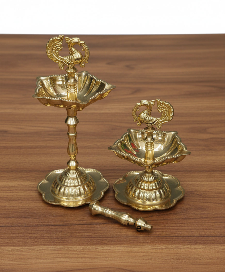 Handcrafted Brass Peacock Oil Lamps – 7" Traditional Home Décor & Temple Lighting