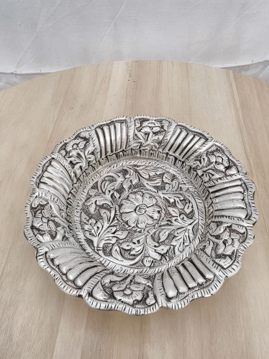 German Silver Fully Carved Set of 2 Plates – Antique Finish