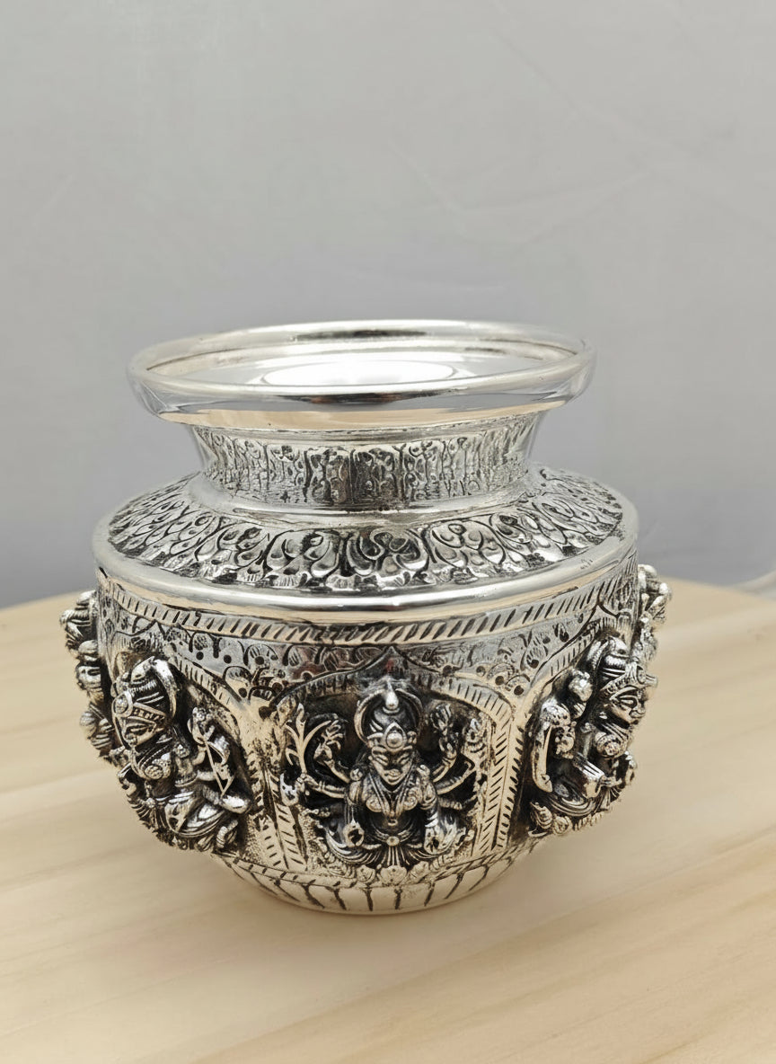 German Silver Ashta Lakshmi Kalash – Antique Finish
