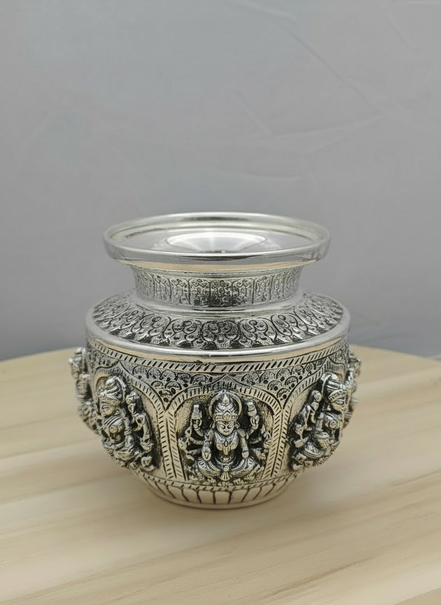 German Silver Ashta Lakshmi Kalash – Antique Finish