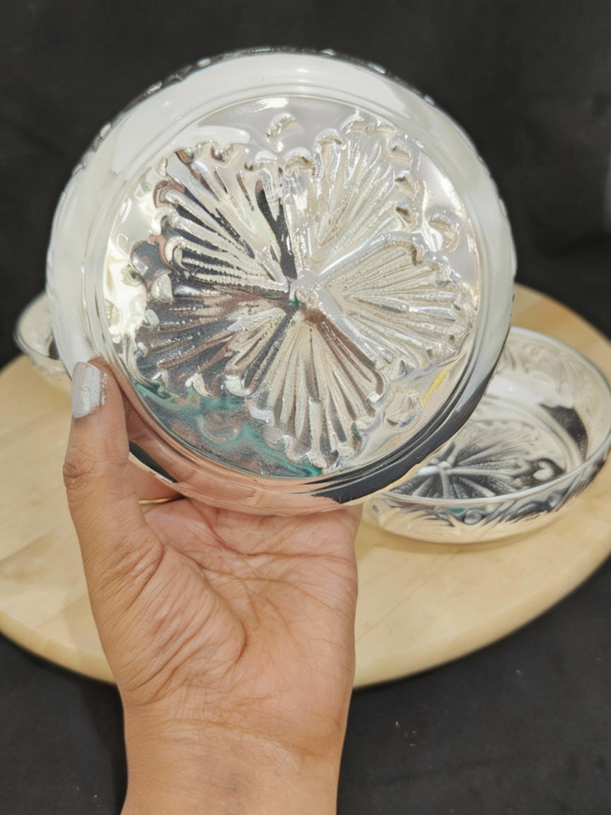 German Silver Fully Carved Set of 4 Plates – 6"