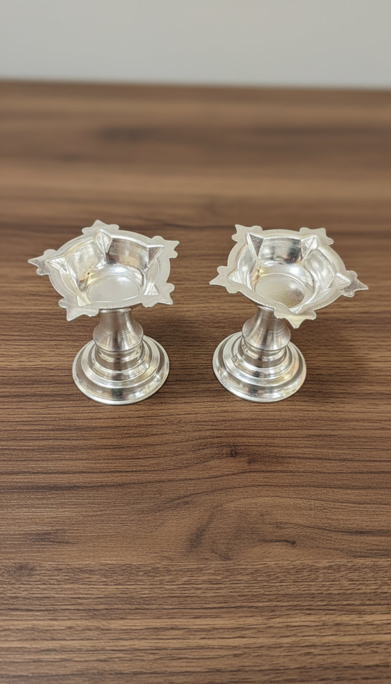 German Silver Tray with 2 Diya Set