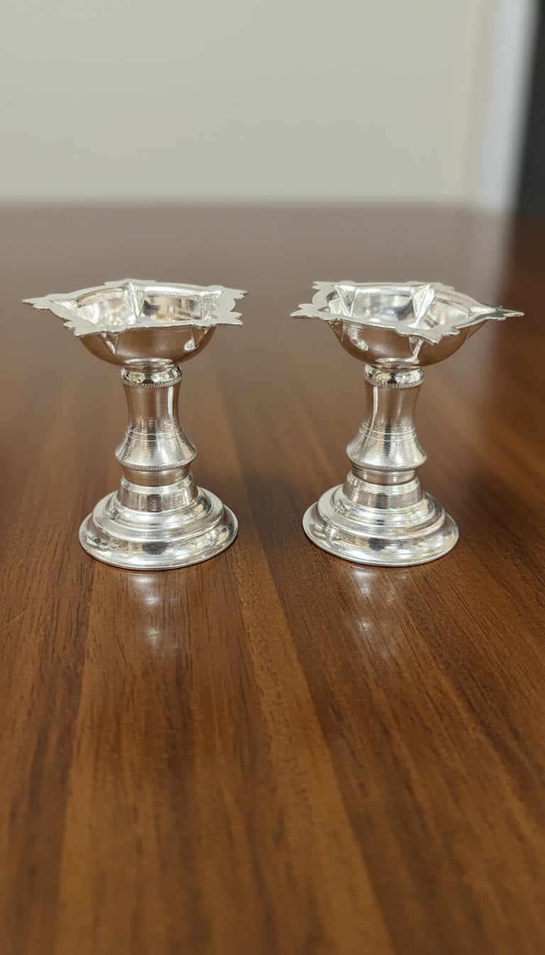 German Silver Tray with 2 Diya Set