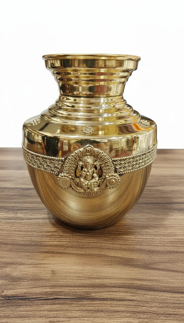Brass Big Size Kalash / Kodapana with ganesh motif – Traditional Pooja & Home Décor